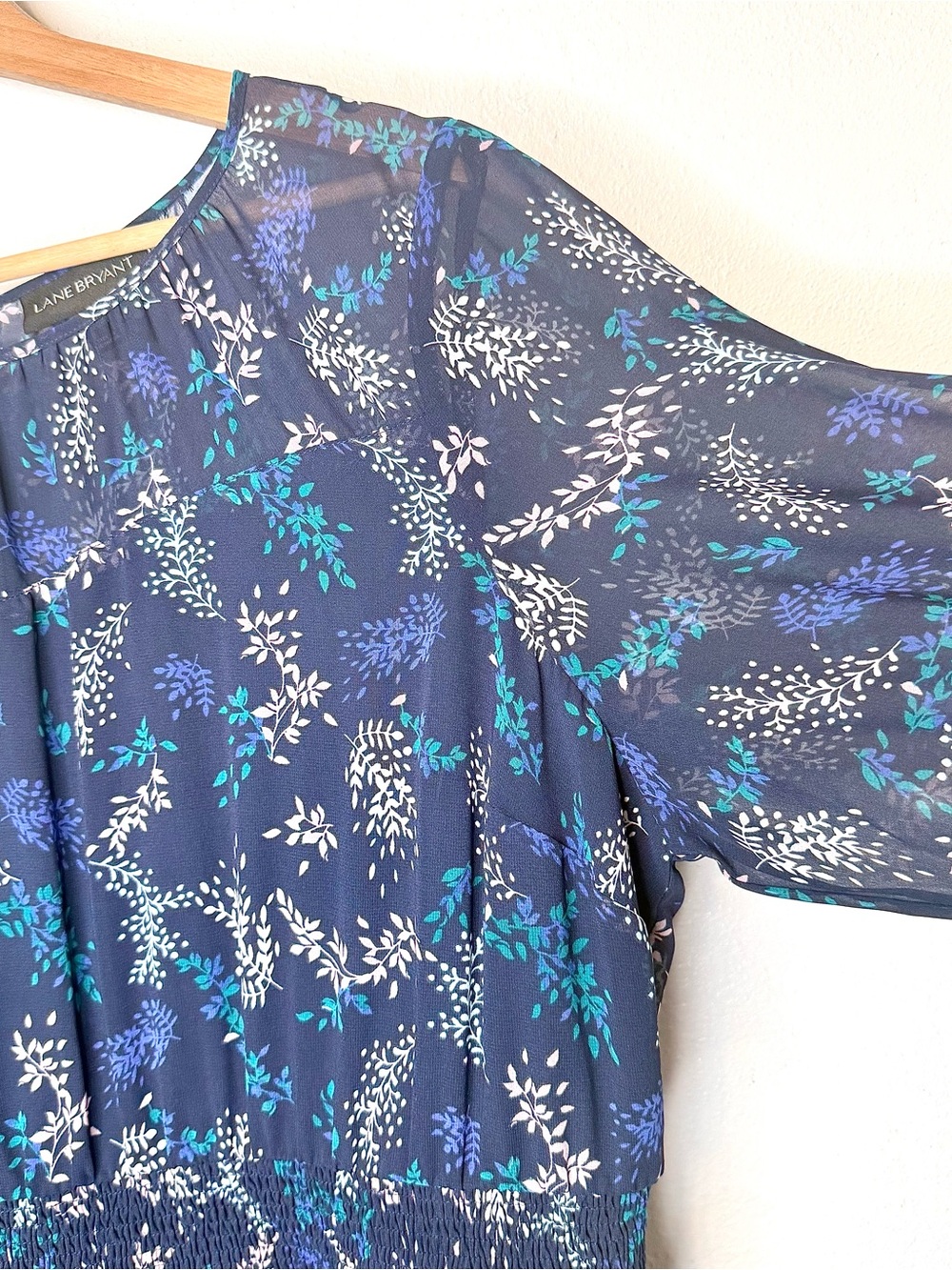 Lane Bryant Navy Blue Floral Chiffon Midi Dress Women's Plus Size 20P Smocked - Picture 9 of 16